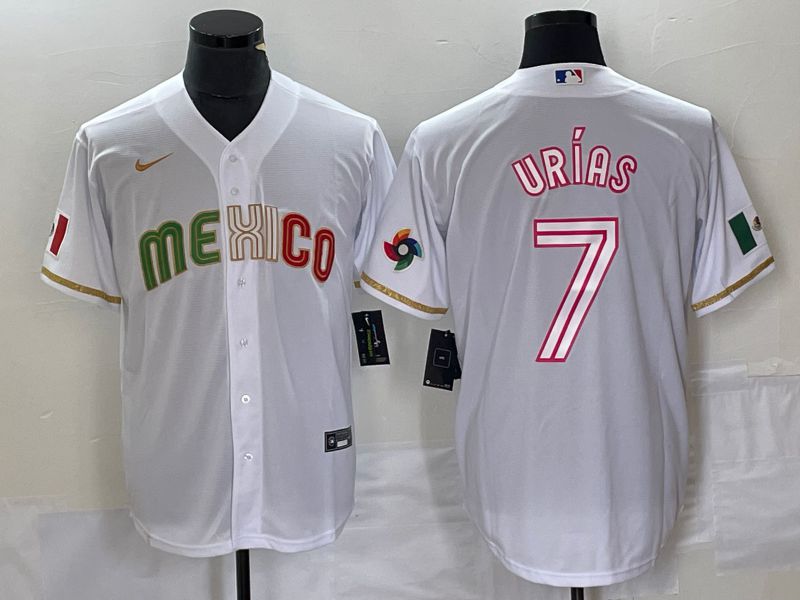 Men 2023 World Cub Mexico #7 Urias White Nike MLB Jersey style 30